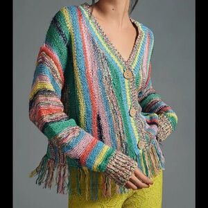 Anthropologie Pilcro Fringed Cropped Cardigan Sweater  Small